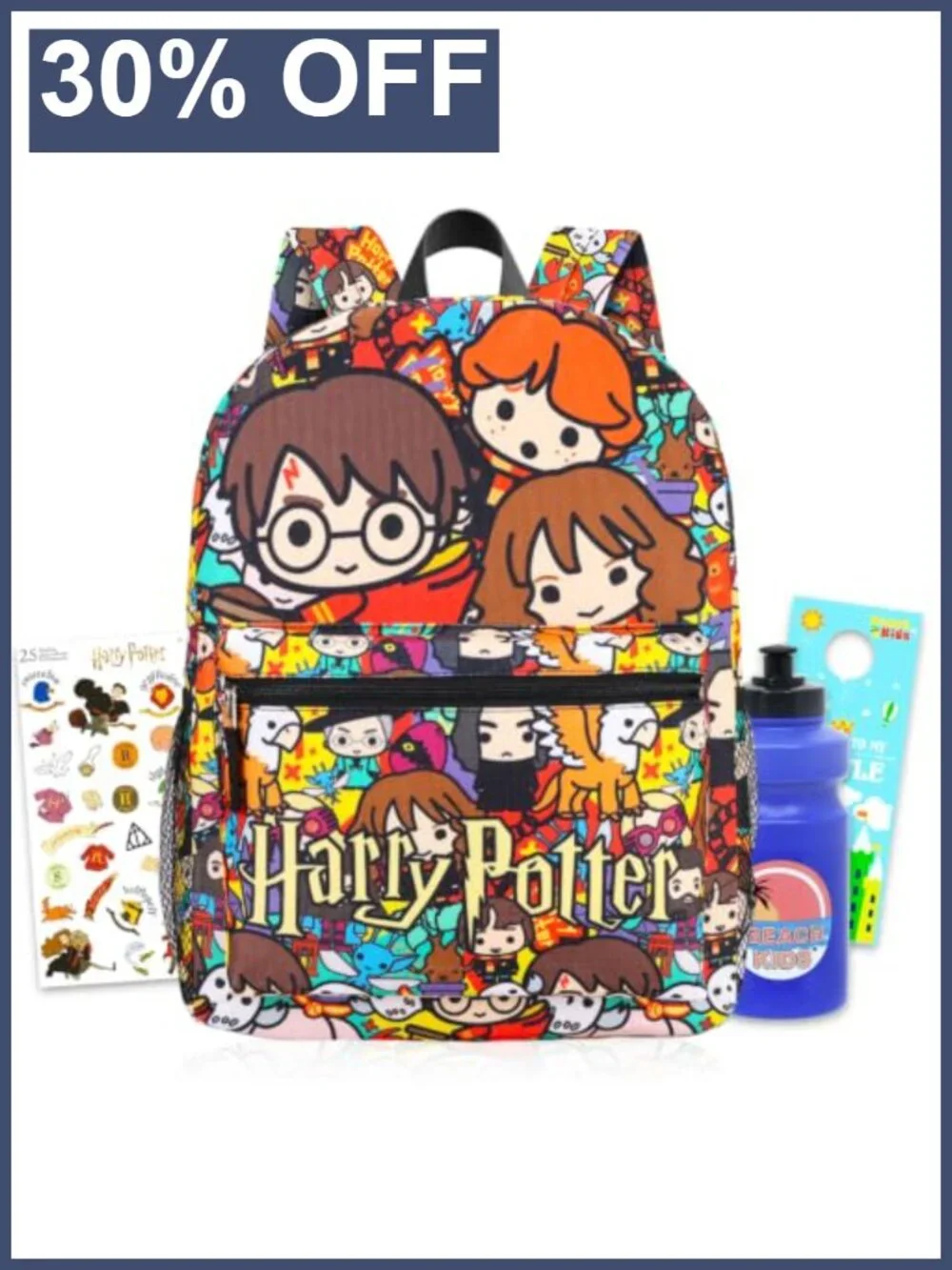 Harry Potter Kids Backpack Bundle with 15in Bookbag, Water Bottle, Stickers